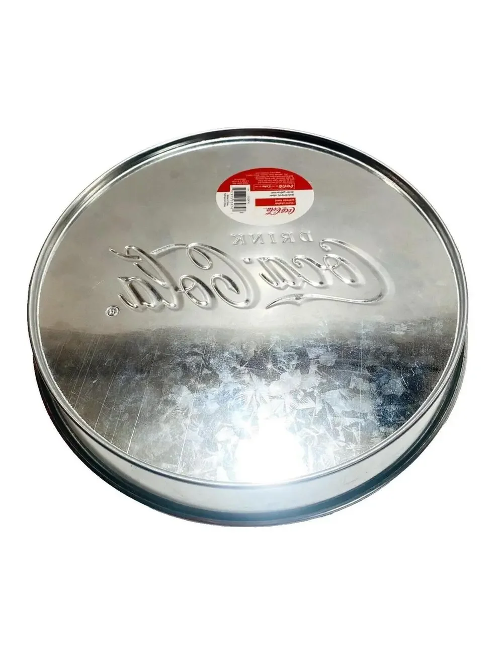 Coca Cola Chrome Silver Tin Tray Retro Coke Circle VTG Kitchen Decor Memorabilia